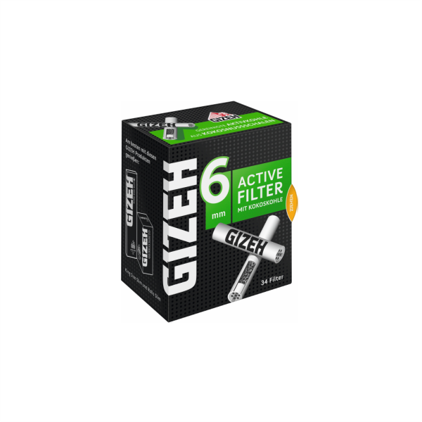 Gizeh Black Aktivkohlefilter, ø 6 mm, 27 mm lang, 34 Stk.